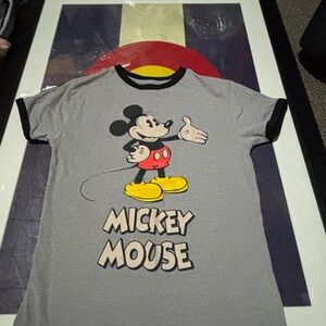 Disney Gray Ringer Tee with Black Trim and Mickey Graphic